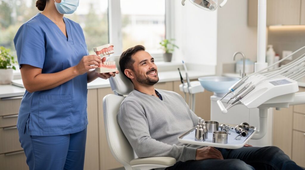 dental-care-surrey-patient-smiling-in-dental-chair-with-dentist