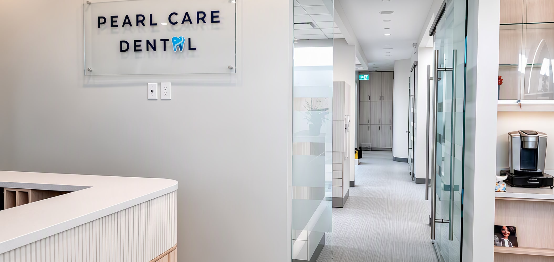 Modern reception area at Pearl Care Dental clinic in Cloverdale, Surrey, BC